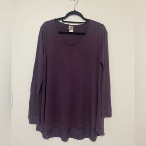 Natori women's M long sleeve scoop neck relaxed fit tunic length top in plum EUC